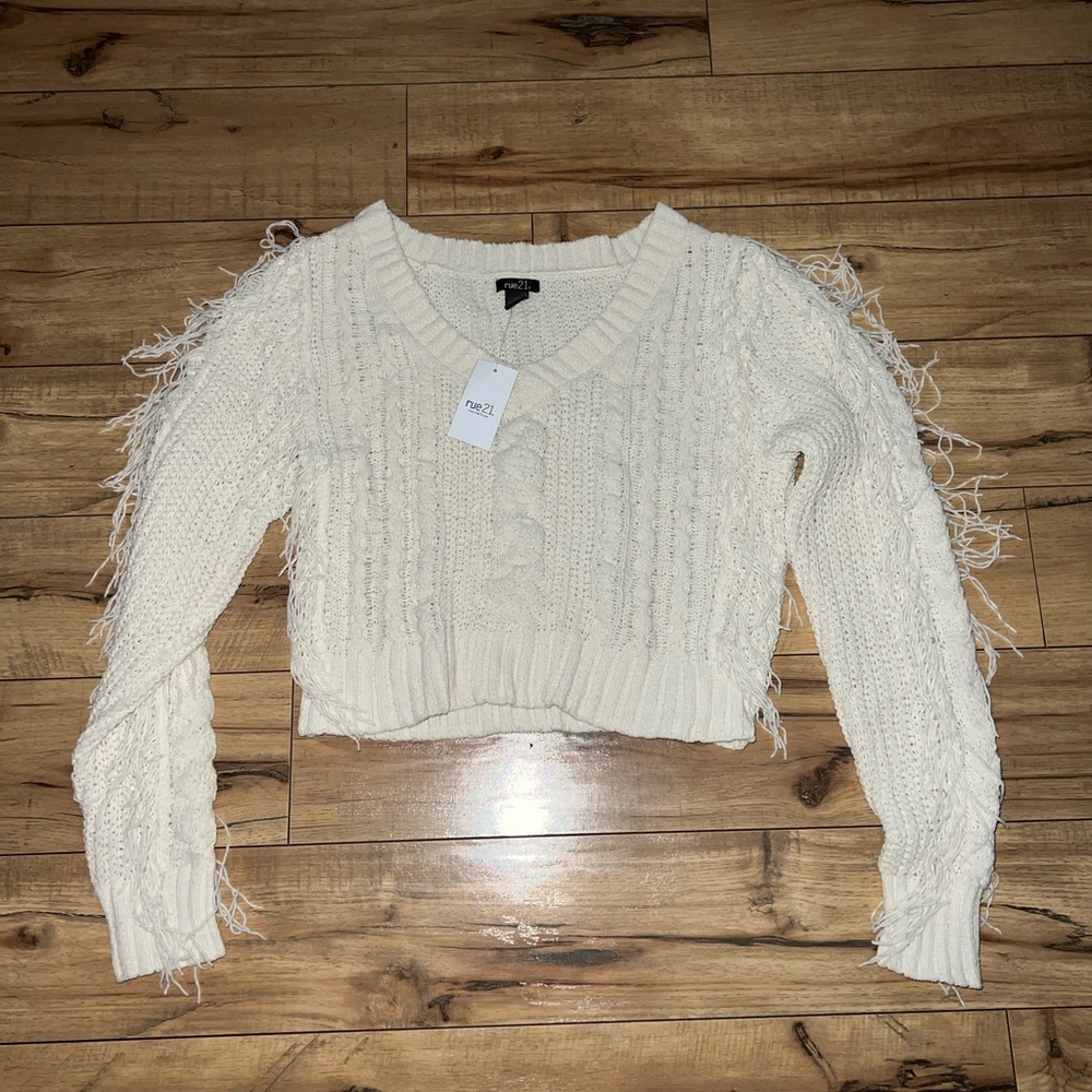 cream fringe sweater